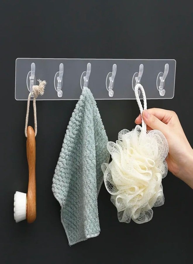 FLORISCA Multi-Purpose Self Adhesive Rail Hook Heavy-Duty No-Drill Wall Hooks for Kitchen, Bathroom & Door | Waterproof Towel, Cloth & Key Hanger Rack (6 Hooks Hanger-1 Pcs) - Image 4